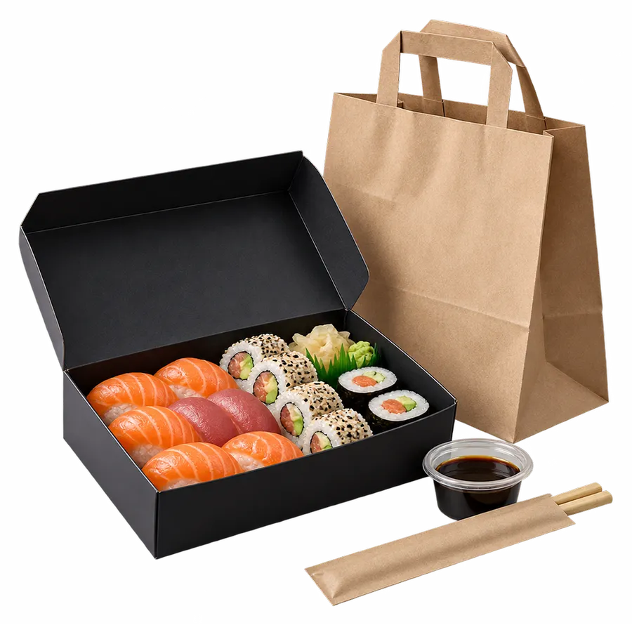 Commande de sushi à emporter dans une boîte